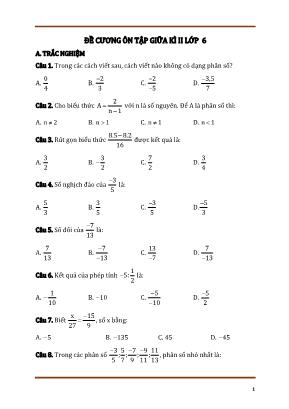 Đề cương ôn tập giữa kì II môn Toán Lớp 6